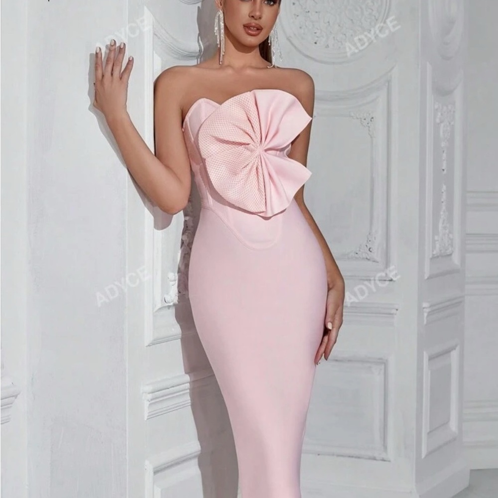SHEIN Pink Maxi Bodycon Strapless Cocktail Dress